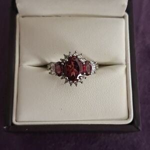 Natural Wine Garnet & Natural White Zircon Ring.